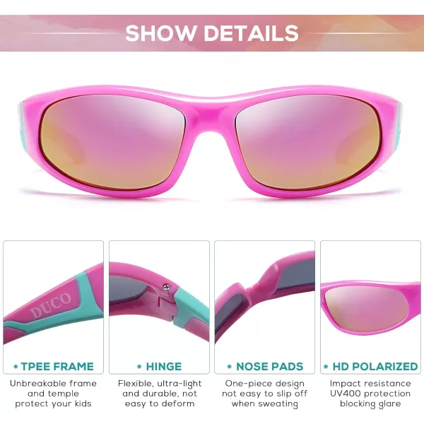 DUCO Sports Polarized Kids Sunglasses Boys Girls Unbreakable Youth Baseball Shades UV400 Protection Age 610 K001K001pink Red