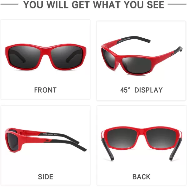 DUCO Sports Polarized Kids Sunglasses Boys Girls Unbreakable Youth Baseball Shades UV400 Protection Age 610 K001K005 Red for Age 512