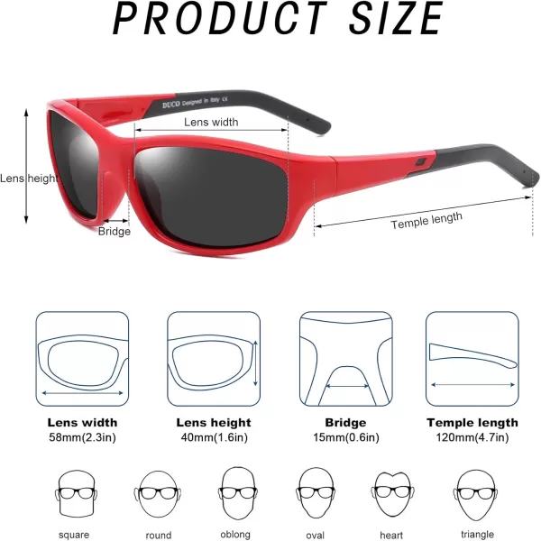 DUCO Sports Polarized Kids Sunglasses Boys Girls Unbreakable Youth Baseball Shades UV400 Protection Age 610 K001K005 Red for Age 512