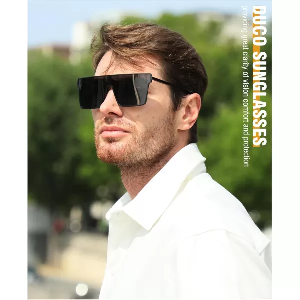 DUCO Square Oversized Fashion Sunglasses for Men Polarized Flat Top UV400 Protection Metal Frame Big Large DC3055Black Frame Grey Lens3055