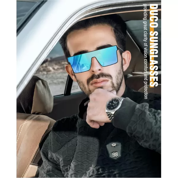 DUCO Square Oversized Fashion Sunglasses for Men Polarized Flat Top UV400 Protection Metal Frame Big Large DC3055Black Frame Mirrored Blue Lens3055