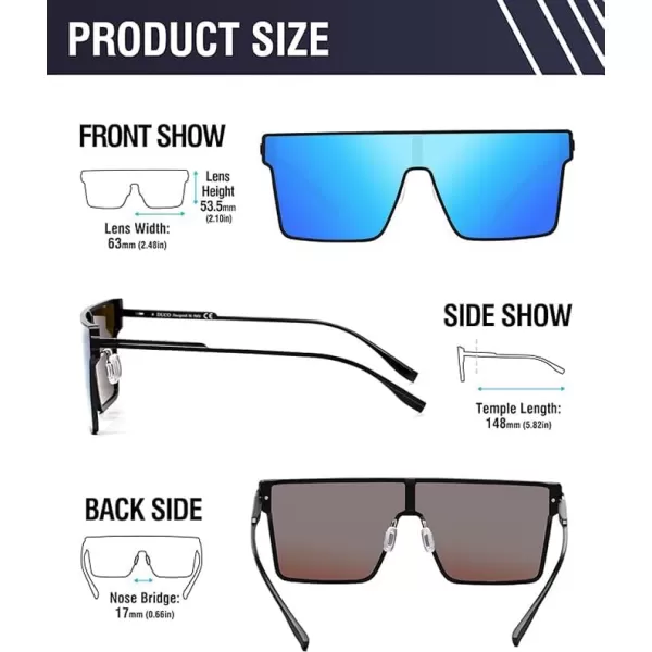 DUCO Square Oversized Fashion Sunglasses for Men Polarized Flat Top UV400 Protection Metal Frame Big Large DC3055Black Frame Mirrored Blue Lens3055
