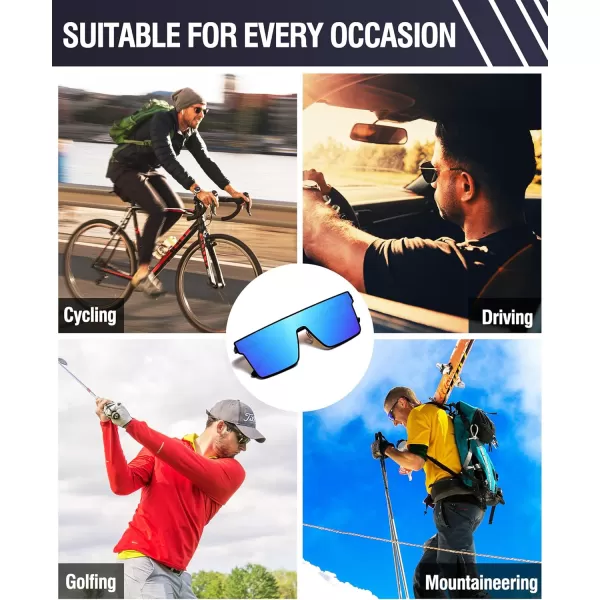 DUCO Square Oversized Fashion Sunglasses for Men Polarized Flat Top UV400 Protection Metal Frame Big Large DC3055Black Frame Mirrored Blue Lens3055