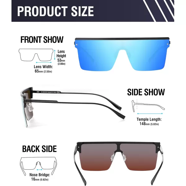 DUCO Square Oversized Fashion Sunglasses for Men Polarized Flat Top UV400 Protection Metal Frame Big Large DC3055Black Frame Mirrored Blue Lens3056