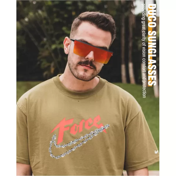 DUCO Square Oversized Fashion Sunglasses for Men Polarized Flat Top UV400 Protection Metal Frame Big Large DC3055Black Frame Mirrored Red Lens3056