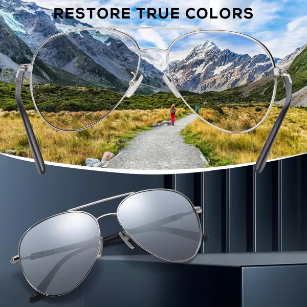 DUCO Sunglasses Men Polarized Sunglasses for Men with 100 uv Protection Classic Aviator Sun glasses for Driving Fishing 3027Silver Frame Mirror Lens