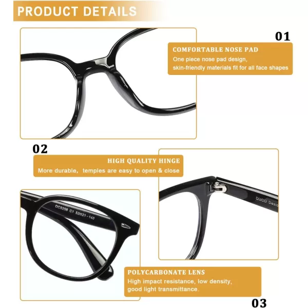 DUCO Superlight Blue Light Blocking Computer Reading Video and Gaming Eyewear Glasses DC5208Shine Black