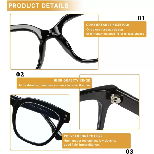 DUCO Superlight Blue Light Blocking Computer Reading and Gaming Eyewear GlassesAnti Blue Light 100 UV Protection DC5210Shine Black