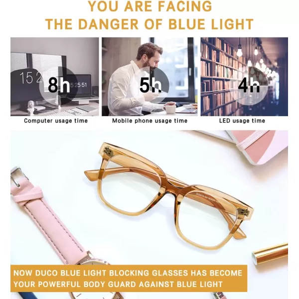 DUCO Superlight Blue Light Blocking Computer Reading and Gaming Eyewear GlassesAnti Blue Light 100 UV Protection DC5210Transparent Brown