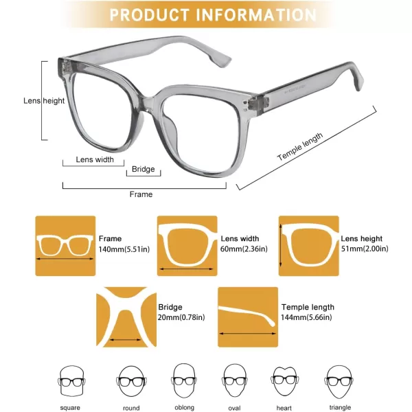 DUCO Superlight Blue Light Blocking Computer Reading and Gaming Eyewear GlassesAnti Blue Light 100 UV Protection DC5210Transparent Grey
