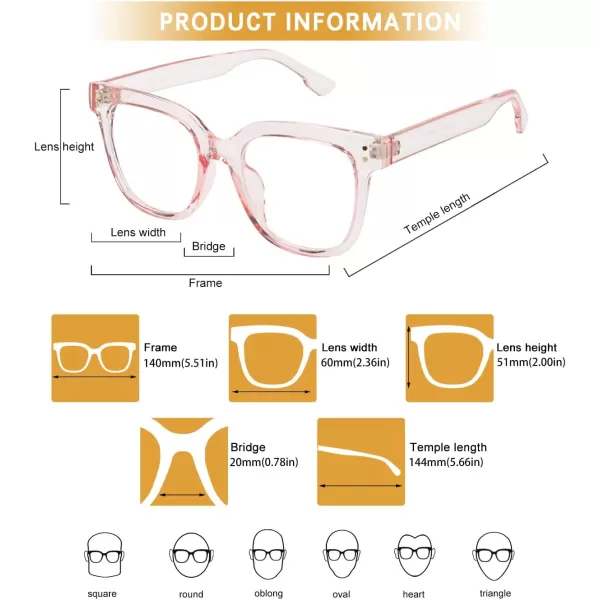 DUCO Superlight Blue Light Blocking Computer Reading and Gaming Eyewear GlassesAnti Blue Light 100 UV Protection DC5210Transparent Pink