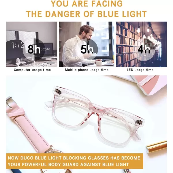 DUCO Superlight Blue Light Blocking Computer Reading and Gaming Eyewear GlassesAnti Blue Light 100 UV Protection DC5210Transparent Pink
