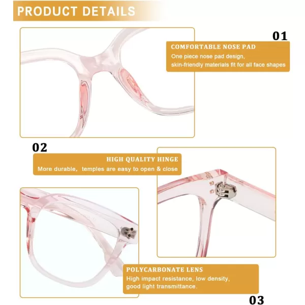 DUCO Superlight Blue Light Blocking Computer Reading and Gaming Eyewear GlassesAnti Blue Light 100 UV Protection DC5210Transparent Pink