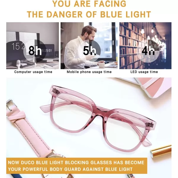 DUCO Superlight Blue Light Blocking Computer Reading and Gaming Eyewear GlassesAnti Blue Light 100 UV Protection DC5210Transparent Red
