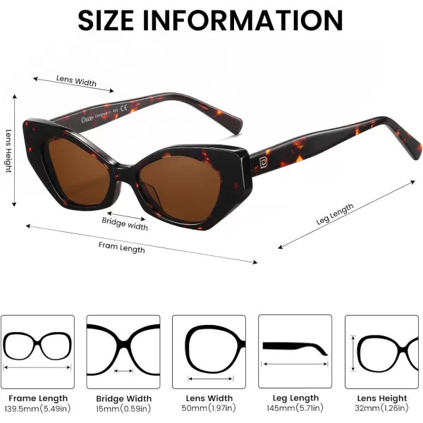 DUCO Trendy Sunglasses for Women Men Retro Vintage Polarized Shades Acetate Frame Y2K Designer Style Sun Glasses DC1250Brown Tortoise