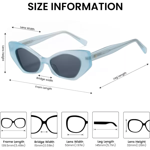 DUCO Trendy Sunglasses for Women Men Retro Vintage Polarized Shades Acetate Frame Y2K Designer Style Sun Glasses DC1250Transparent Blue