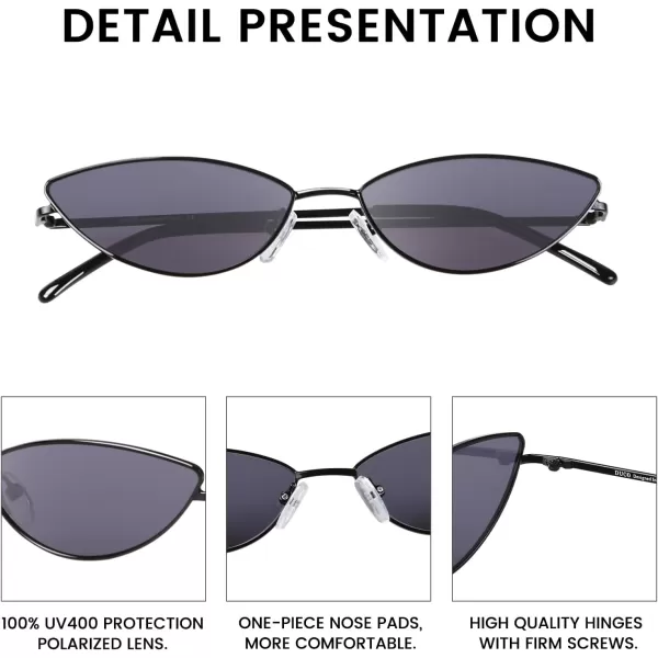 DUCO Vintage Oval Sunglasses for Women Small Triangle Polarized Sun Glasses Metal Frame and UV Protection W019Black Frame Grey Lens