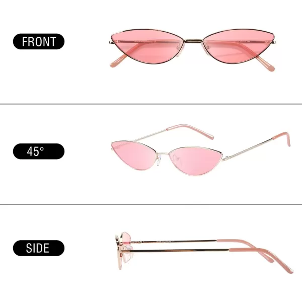 DUCO Vintage Oval Sunglasses for Women Small Triangle Polarized Sun Glasses Metal Frame and UV Protection W019Gold Frame Pink Lens