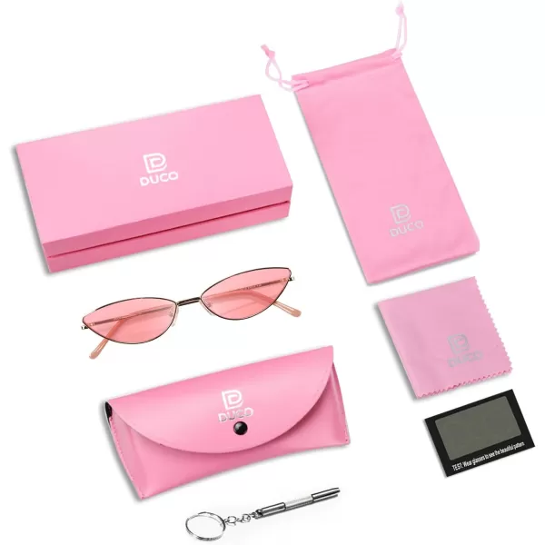 DUCO Vintage Oval Sunglasses for Women Small Triangle Polarized Sun Glasses Metal Frame and UV Protection W019Gold Frame Pink Lens