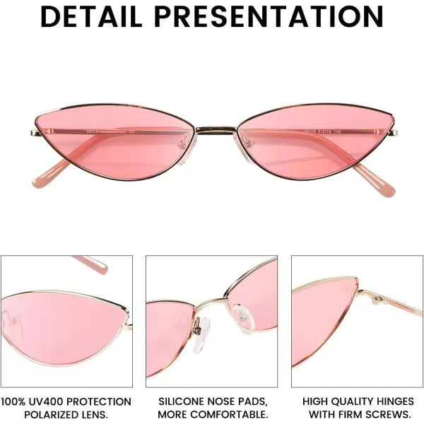 DUCO Vintage Oval Sunglasses for Women Small Triangle Polarized Sun Glasses Metal Frame and UV Protection W019Gold Frame Pink Lens