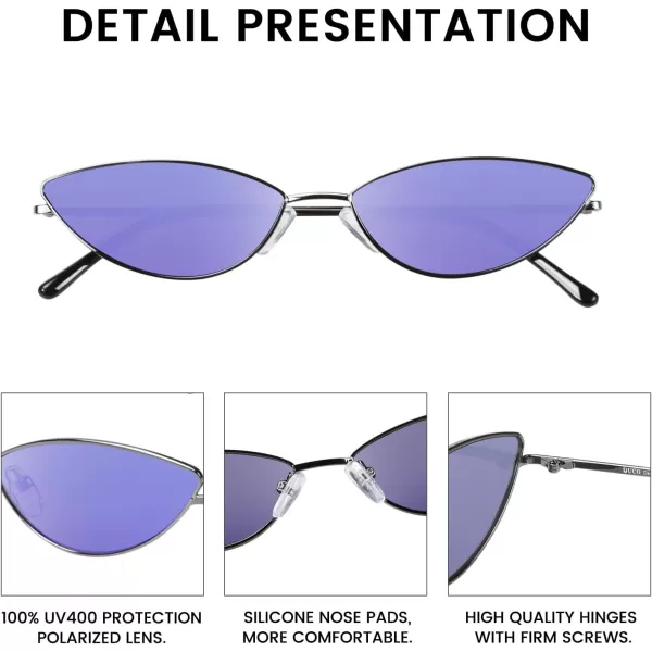 DUCO Vintage Oval Sunglasses for Women Small Triangle Polarized Sun Glasses Metal Frame and UV Protection W019Gunmetal Frame Revo Blue Lens