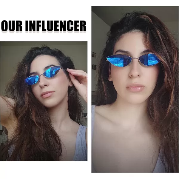 DUCO Vintage Oval Sunglasses for Women Small Triangle Polarized Sun Glasses Metal Frame and UV Protection W019Gunmetal Frame Revo Blue Lens