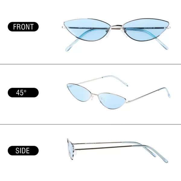 DUCO Vintage Oval Sunglasses for Women Small Triangle Polarized Sun Glasses Metal Frame and UV Protection W019Silver Frame Blue Lens