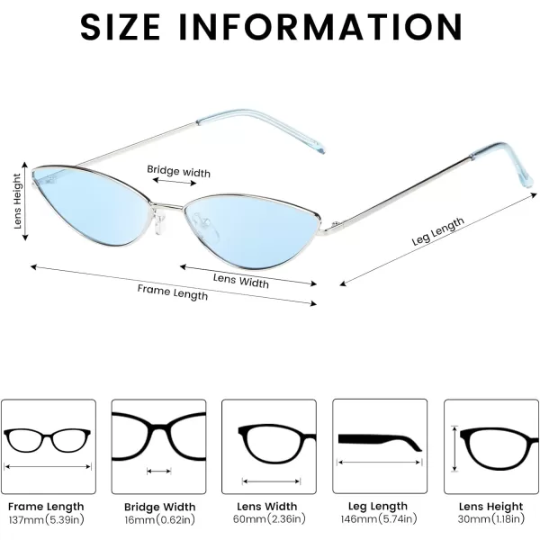 DUCO Vintage Oval Sunglasses for Women Small Triangle Polarized Sun Glasses Metal Frame and UV Protection W019Silver Frame Blue Lens