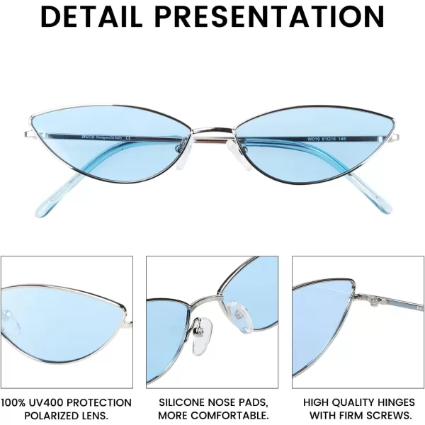 DUCO Vintage Oval Sunglasses for Women Small Triangle Polarized Sun Glasses Metal Frame and UV Protection W019Silver Frame Blue Lens