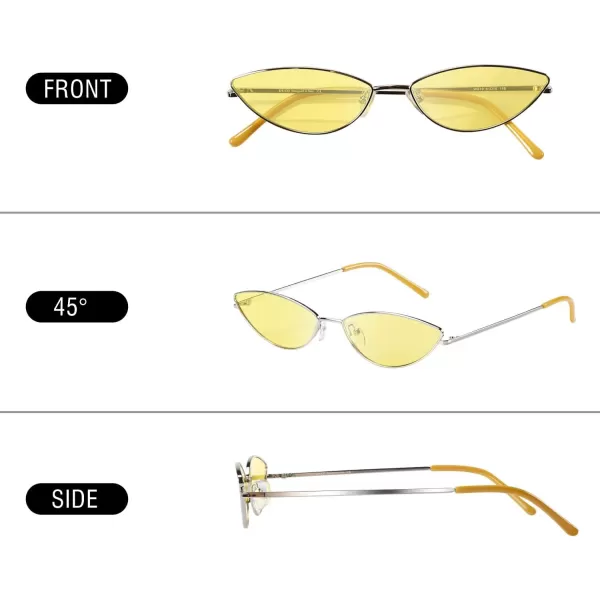 DUCO Vintage Oval Sunglasses for Women Small Triangle Polarized Sun Glasses Metal Frame and UV Protection W019Silver Frame Yellow Lens