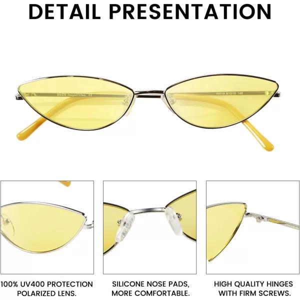 DUCO Vintage Oval Sunglasses for Women Small Triangle Polarized Sun Glasses Metal Frame and UV Protection W019Silver Frame Yellow Lens