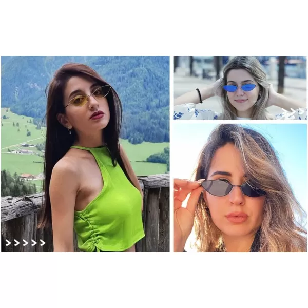 DUCO Vintage Oval Sunglasses for Women Small Triangle Polarized Sun Glasses Metal Frame and UV Protection W019Silver Frame Yellow Lens
