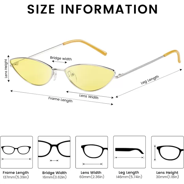 DUCO Vintage Oval Sunglasses for Women Small Triangle Polarized Sun Glasses Metal Frame and UV Protection W019Silver Frame Yellow Lens