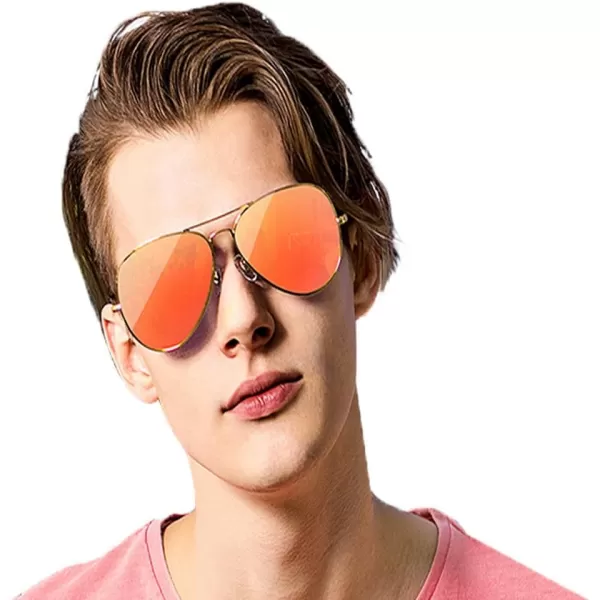 DUCO pilot Style Polarized Sunglasses for Men and Women 3025KGold Frame Revo Red Lens