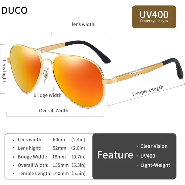 DUCO pilot Style Polarized Sunglasses for Men and Women 3025KGold Frame Revo Red Lens