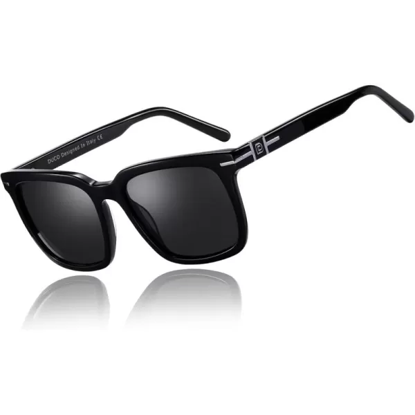 DUCO Classic Square Polarized Sunglasses for Men Women Vintage Handmade Acetate Sun Glasses DC8288Black Frame Grey Lens