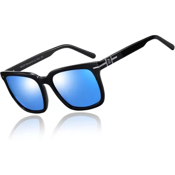 DUCO Classic Square Polarized Sunglasses for Men Women Vintage Handmade Acetate Sun Glasses DC8288Black Frame Revo Blue Lens