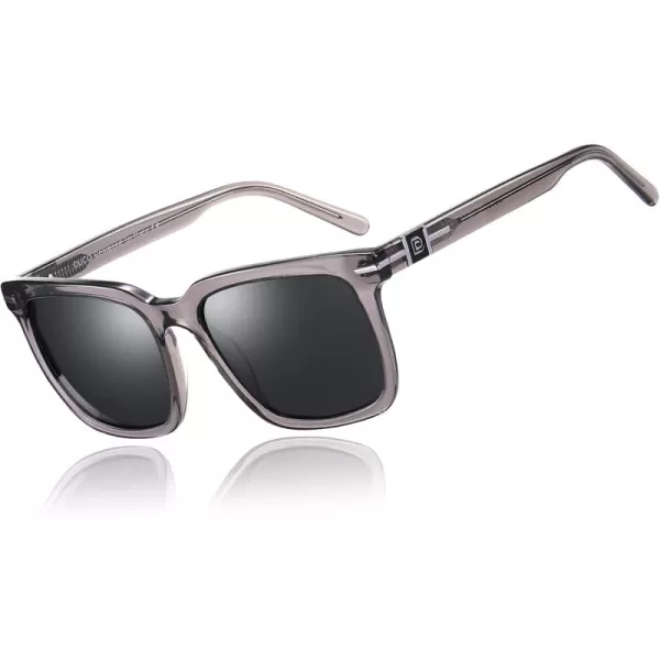 DUCO Classic Square Polarized Sunglasses for Men Women Vintage Handmade Acetate Sun Glasses DC8288Transparent Grey Frame Grey Lens