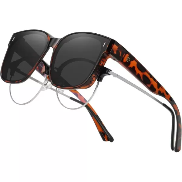 DUCO Fit Over Glasses Wraparound Retro Round Frame Wear Over Polarized Sunglasses for Men Women UV400 Protection DC8962Tortoise Frame Grey Lens