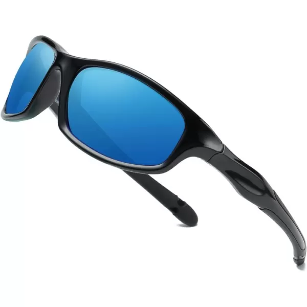 DUCO Kids Sunglasses Boys Girls Sports Polarized Sunglasses Youth Baseball Sunglasses for Kids UV Protection Age 610 K006Black Frame Black Temple Revo Blue Lens