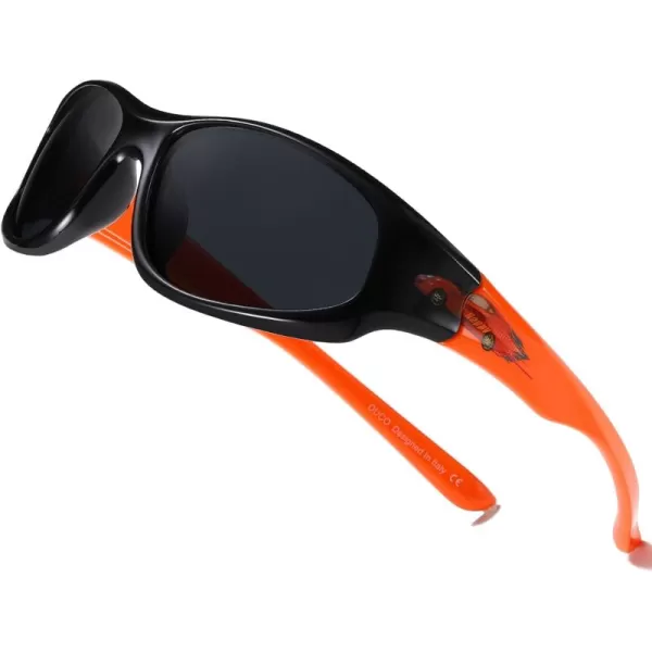 DUCO Kids Sunglasses Boys Girls Sports Polarized Sunglasses Youth Baseball Sunglasses for Kids UV Protection Age 610 K006Black Frame Orange Temple