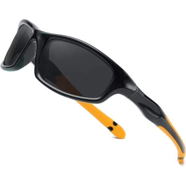 DUCO Kids Sunglasses Boys Girls Sports Polarized Sunglasses Youth Baseball Sunglasses for Kids UV Protection Age 610 K006Black Frame Orange Temple Grey Lens