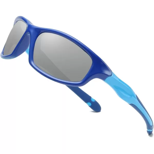 DUCO Kids Sunglasses Boys Girls Sports Polarized Sunglasses Youth Baseball Sunglasses for Kids UV Protection Age 610 K006Blue Frame Blue Temple Mirror Lens