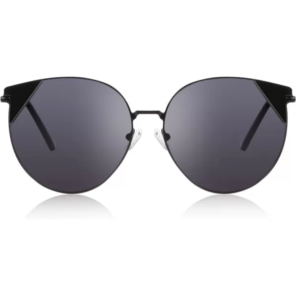 DUCO Oversized Cat Eye Sunglasses for Women Retro Round Polarized Sun Glasses UV400 Protection W018Black Grey