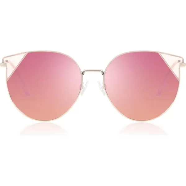 DUCO Oversized Cat Eye Sunglasses for Women Retro Round Polarized Sun Glasses UV400 Protection W018Gold Pink