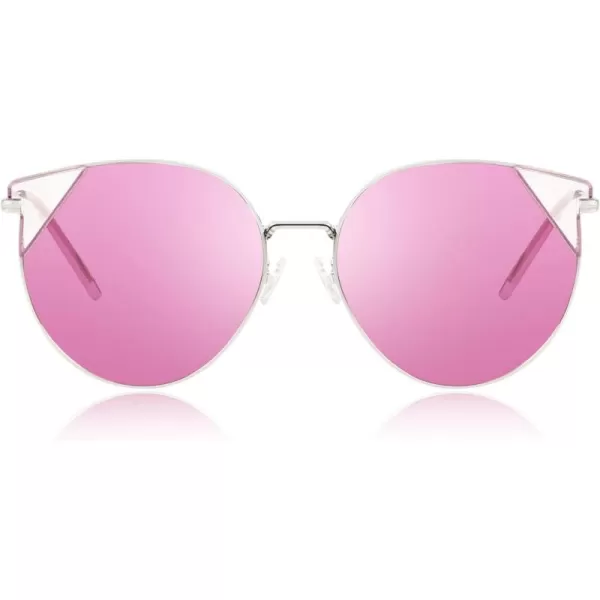 DUCO Oversized Cat Eye Sunglasses for Women Retro Round Polarized Sun Glasses UV400 Protection W018Gold Purple