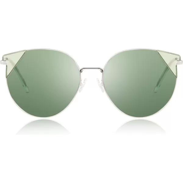 DUCO Oversized Cat Eye Sunglasses for Women Retro Round Polarized Sun Glasses UV400 Protection W018Silver Green