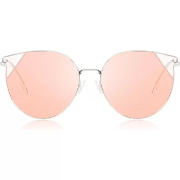 DUCO Oversized Cat Eye Sunglasses for Women Retro Round Polarized Sun Glasses UV400 Protection W018Silver Pink