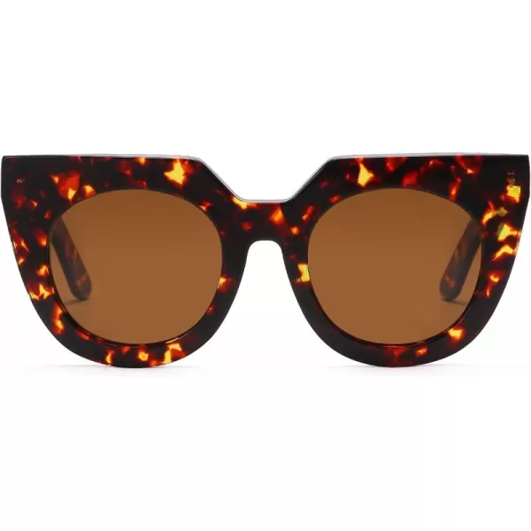 DUCO Oversized Cat Eye Sunglasses for Women Trendy Sunglasses 1201Tortoise Frame Brown Lens