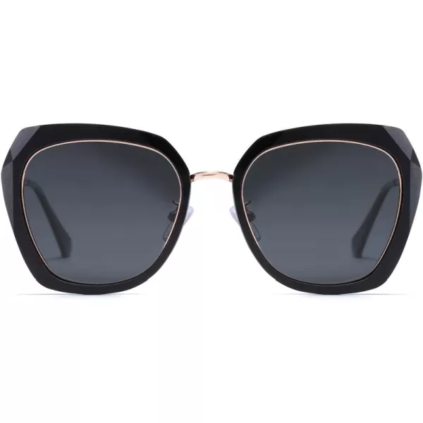 DUCO Oversized Square Polarized Sunglasses for Women Diamond Trim Style UV Protection Designer Sun Glasses DC1225Black Grey